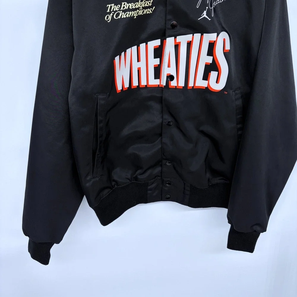 Michael Jordan Flight MVP Wheaties Varsity Jacket Medium Men's Black Satin - Picture 3 of 9